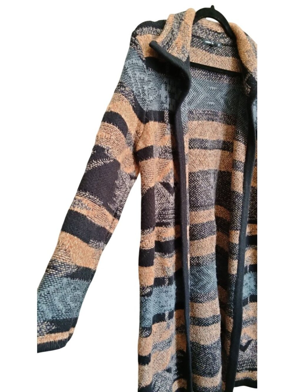 Cable & Gauge Size XL Open Front Cardigan Black Brown Textured Bohemian Knit - Picture 3 of 8